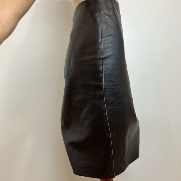 Vintage Marisa Minicucci Women’s Small Dark Chocolate Brown Leather Skirt Italy - Picture 13 of 15
